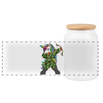 Dabbing Unicorn Hunter Camo Archer Bow Hunter - Panoramic Cookie Jar with Wooden Lid - white - Front