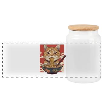 Maître des Ramens pour chats - Boîte à biscuits avec couvercle en bois - blanc - Devant