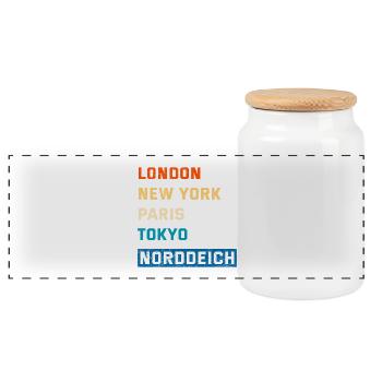 North Sea Holidays LONDON NEW YORK PARIS NORDDEICH - Panoramic Cookie Jar with Wooden Lid - white - Front