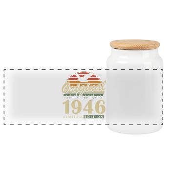 1946 Jahrgang geboren Retro Vintage Geburtstag - Panorama Keksdose mit Holzdeckel - Weiß - Vorne