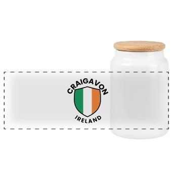 Flag motif of Ireland on shield - Panoramic Cookie Jar with Wooden Lid - white - Front