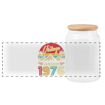 Januar 1976 Vintage-Retro-Geburtstagsgeschenk - Panorama Keksdose mit Holzdeckel - Weiß - Vorne