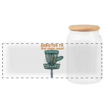 Addicted To That Chain Sound Disc Golf Basket - Panoramic Cookie Jar with Wooden Lid - white - Front