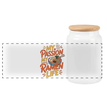 Ramen My Passion My Ramen Life Loves Japanese Food - Panoramic Cookie Jar with Wooden Lid - white - Front
