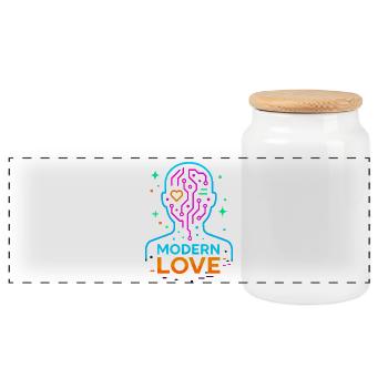 modern love, digital love neon head valentine's day - Panoramic Cookie Jar with Wooden Lid - white - Front