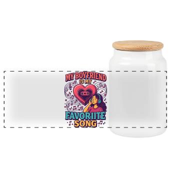 Valentine's Day boyfriend love song, music romance - Panoramic Cookie Jar with Wooden Lid - white - Front