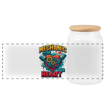 Valentine's Day mechanic heart, screwdriver of love - Panoramic Cookie Jar with Wooden Lid - white - Front