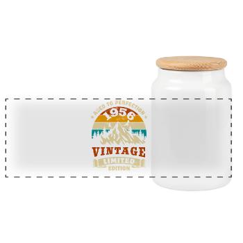 Limited Edition 1956 Birthday Gift - Panoramic Cookie Jar with Wooden Lid - white - Front