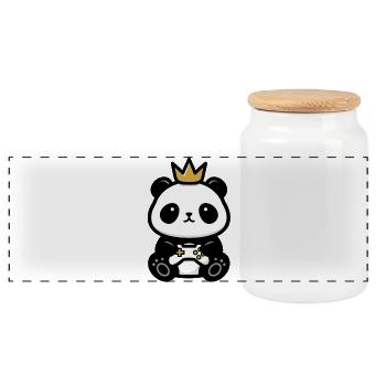 Couronne de joueur autocollant Panda - Boîte à biscuits avec couvercle en bois - blanc - Devant