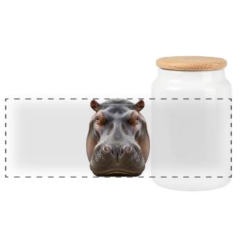 Hippopotamus Portrait Detail Wildlife Design - Panoramic Cookie Jar with Wooden Lid - white - Front