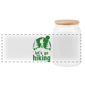 Let's go hiking Bergsteiger Wanderer Silhouette - Panorama Keksdose mit Holzdeckel - Weiß - Vorne