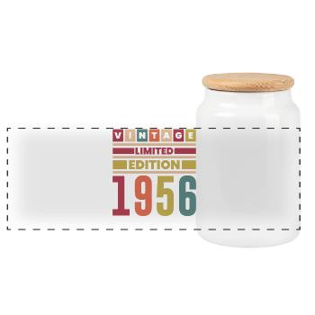 Anniversary 1956 Vintage Limited Edition Retro - Panoramic Cookie Jar with Wooden Lid - white - Front