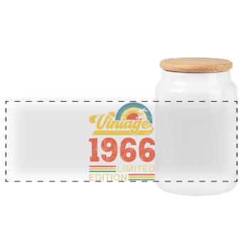 Vintage-Geburtstagsgeschenk zum Jubiläum von 1966 - Panorama Keksdose mit Holzdeckel - Weiß - Vorne
