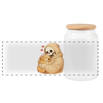 Squelette douillet avec chiot – sécurité - Boîte à biscuits avec couvercle en bois - blanc - Devant