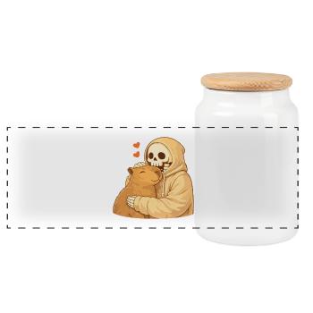 Squelette Douillet avec Capybara – Sécurité - Boîte à biscuits avec couvercle en bois - blanc - Devant