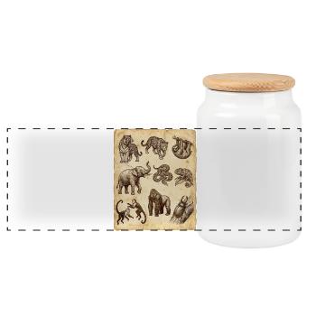 Vintage Animal Sketches on Parchment - Panoramic Cookie Jar with Wooden Lid - white - Front