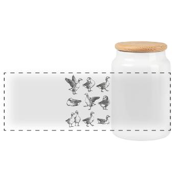 Gray Geese Silhouettes Pattern - Panoramic Cookie Jar with Wooden Lid - white - Front