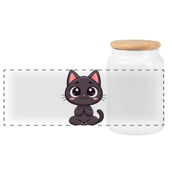 Süße schwarze Katze betet - Panorama Keksdose mit Holzdeckel - Weiß - Vorne
