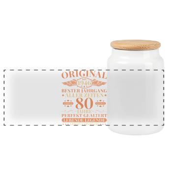 1946 Vintage Born Legend 80th Birthday - Panoramic Cookie Jar with Wooden Lid - white - Front