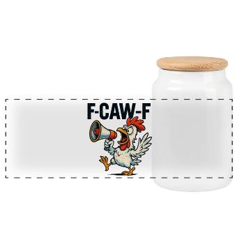 F Caw F Chicken Alert, Funny Comic Saying Shirt - Panoramic Cookie Jar with Wooden Lid - white - Front