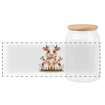 Cow family in spring light - Panoramic Cookie Jar with Wooden Lid - white - Front
