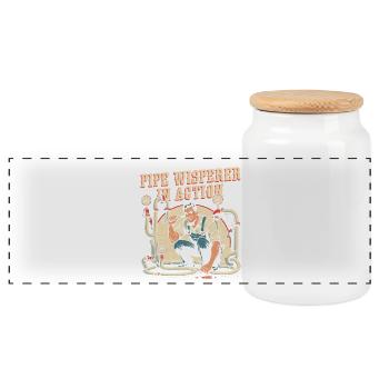 Pipe Layer Pipe Builder Pipe Whisperer - Panoramic Cookie Jar with Wooden Lid - white - Front
