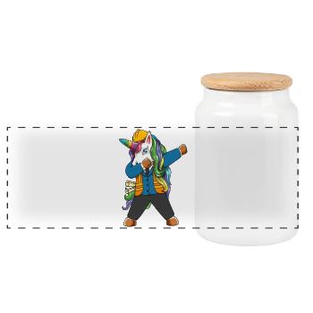 Dabbing Unicorn Engineer Construction Worker - Panoramic Cookie Jar with Wooden Lid - white - Front