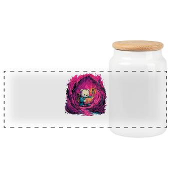 Panda in Pink Cave Light - Panoramic Cookie Jar with Wooden Lid - white - Front
