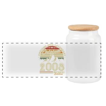 Original 2008 Retro Vintage Birthday Gift - Panoramic Cookie Jar with Wooden Lid - white - Front