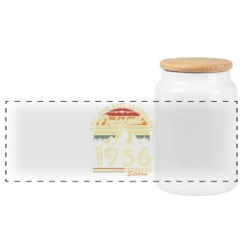 Original 1956 Retro Vintage Geburtstagsgeschenk - Panorama Keksdose mit Holzdeckel - Weiß - Vorne
