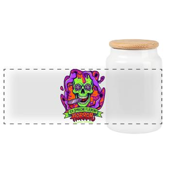 Neon Schädel Horror mit Tentakeln - Panorama Keksdose mit Holzdeckel - Weiß - Vorne