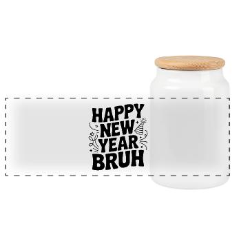 Happy New Year Bruh - Panoramic Cookie Jar with Wooden Lid - white - Front