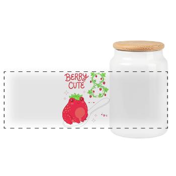 Berry Cute 8th Birthday Strawberry Frog - Panoramic Cookie Jar with Wooden Lid - white - Front
