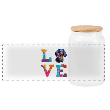 Colorful Dachshund Love Art Doxie Dog - Panoramic Cookie Jar with Wooden Lid - white - Front