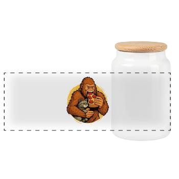 Bigfoot isst Pizza Lustiges Essen Monster-Humor - Panorama Keksdose mit Holzdeckel - Weiß - Vorne