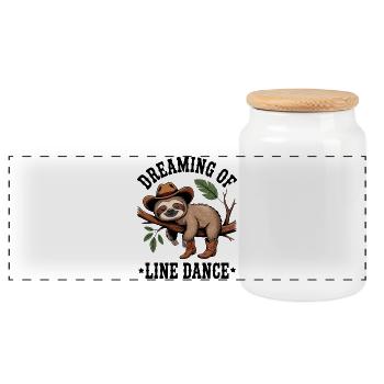 Sloth cowboy on branch - Panoramic Cookie Jar with Wooden Lid - white - Front