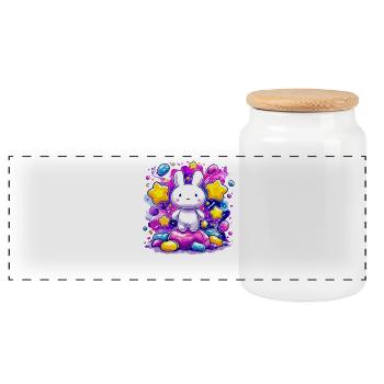 Moon Rabbit in Star Magic - Panoramic Cookie Jar with Wooden Lid - white - Front