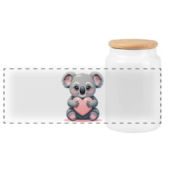 Cuddly koala with a heart - Panoramic Cookie Jar with Wooden Lid - white - Front