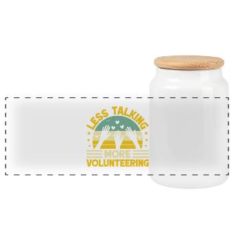Volunteer Appreciation Less Talking More Volunteer - Panoramic Cookie Jar with Wooden Lid - white - Front
