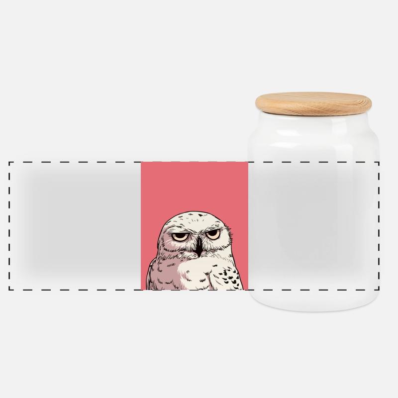 Grumpy Owl Illustration – Judgmental Animal Art De - Boîte à biscuits avec couvercle en bois - blanc