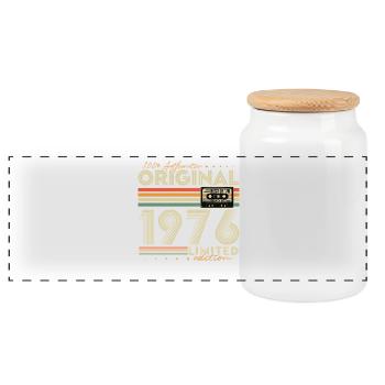 Original 1976 Jahrgang Retro Vintage Geburtstag - Panorama Keksdose mit Holzdeckel - Weiß - Vorne
