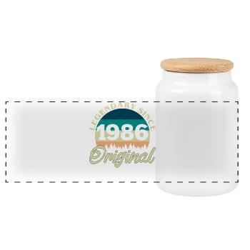 1986 Vintage Retro Original Birthday Gift - Panoramic Cookie Jar with Wooden Lid - white - Front