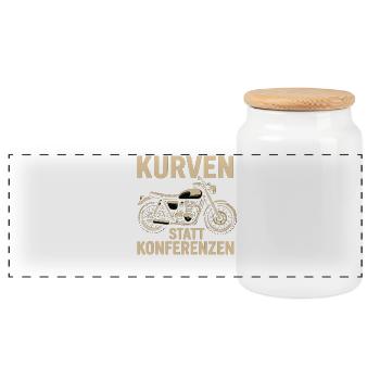 Curves instead of conferences, biker gift - Panoramic Cookie Jar with Wooden Lid - white - Front