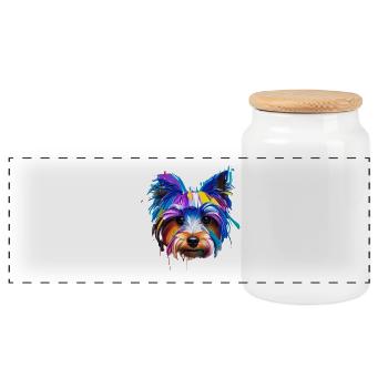 Yorkshire Terrier Yorkie Colorful Pop Art Dog Mom - Panoramic Cookie Jar with Wooden Lid - white - Front