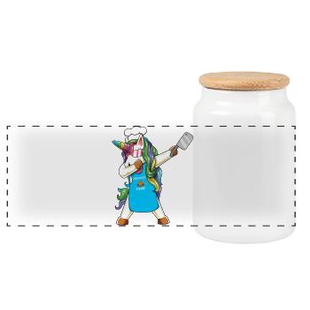 Greatest Chef Unicorn Dabbing Cooking Art - Panoramic Cookie Jar with Wooden Lid - white - Front