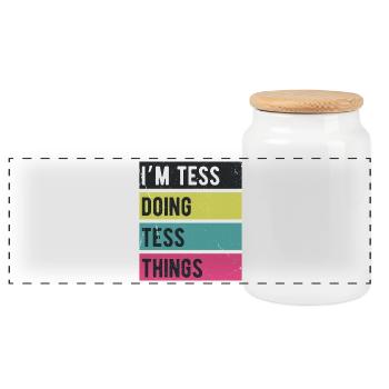 I’m Tess Doing Tess Things Retro Colors - Panoramic Cookie Jar with Wooden Lid - white - Front