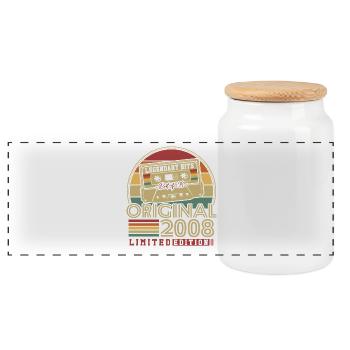 Original 2008 Jahrgang Vintage Geburtstag Retro - Panorama Keksdose mit Holzdeckel - Weiß - Vorne