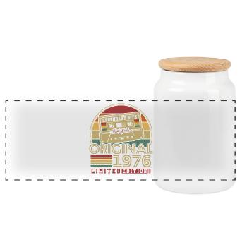 Original 1976 Jahrgang Vintage Geburtstag Retro - Panorama Keksdose mit Holzdeckel - Weiß - Vorne