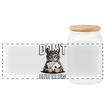 Poker Cat - Ne me bluffe pas mec - Boîte à biscuits avec couvercle en bois - blanc - Devant