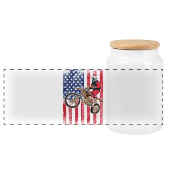 Dirt Biking USA Flag  - Panoramic Cookie Jar with Wooden Lid - white - Front